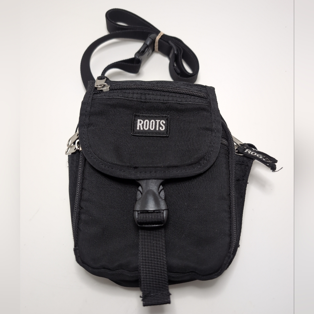 Roots Canvas Unisex Crossbody Bag Black Vintage